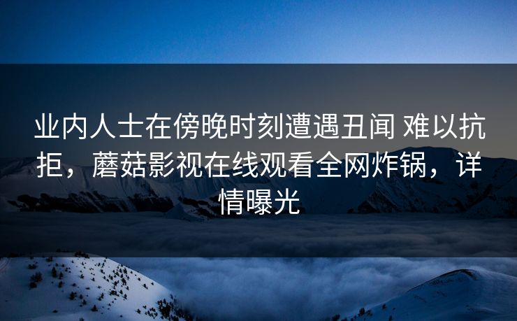 业内人士在傍晚时刻遭遇丑闻 难以抗拒，蘑菇影视在线观看全网炸锅，详情曝光